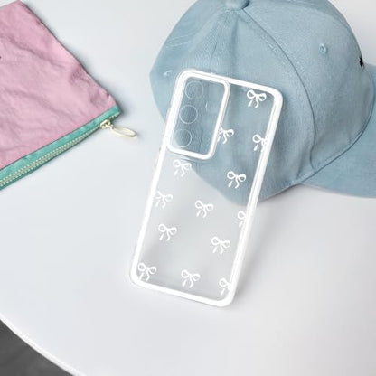 NITITOP Compatible with Samsung Galaxy S24 FE Case Clear Ribbon Bow Knot Pattern for Girls Women Bowknot Durable with Chain Wrist Strap Soft TPU Shockproof Protective Phone Cover - White - color: White, size: Samsung Galaxy S24 FE