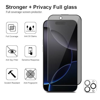 3 Pack for iPhone 16 Pro Max Privacy Screen Protector + 2 Lens Cover - size: iPhone 16 Pro Max (6.9 inch)
