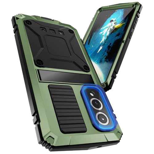 Simicoo for Samsung Galaxy S25 FE Metal Military Heavy Duty Case, Metallic Bumper Shockproof Dustproof Rugged Tough with Stand Screen Protector Camera Control Full Body Drop Protective Cover (Green) - color: Camouflage