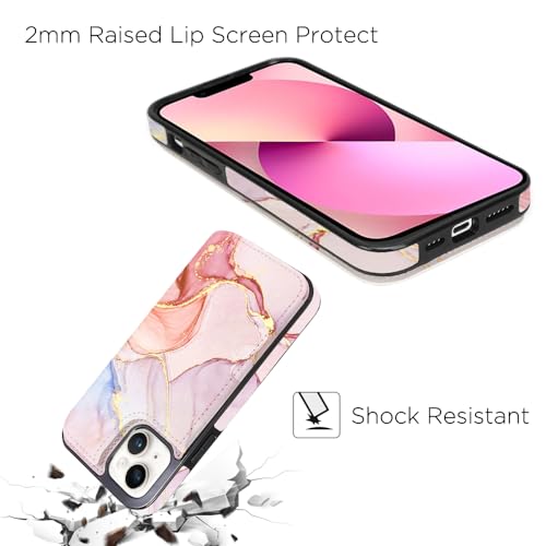 uCOLOR for iPhone 13/14 Wallet Case with Card Holder | PU Leather RFID Blocking for Women Men Magnetic Clasp Kickstand,Pink Purple Marble - color: Pink Purple Marble