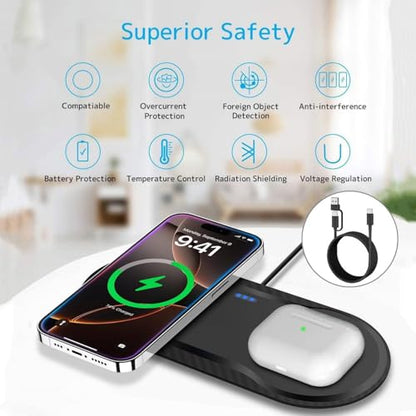 40W Wireless Charging Pad, Dual 20W Fast Wireless Charging Mat for Samsung Galaxy S25,S24,S23/Note 20/10/Buds,15W Wireless Charger Station for iPhone 17 16 15 14 13 8/SE/X/XS (Black) - color: Black