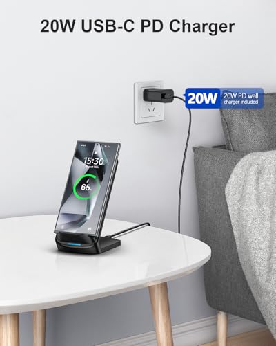 NANAMI Fast Charger, 15W Max Wireless Charging Stand with PD20W Adapter - color: Black
