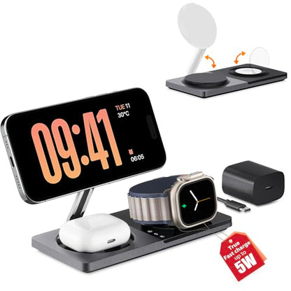 PETINO 3 in 1 Wireless Charging Station for Apple Devices with MagSafe - color: Black