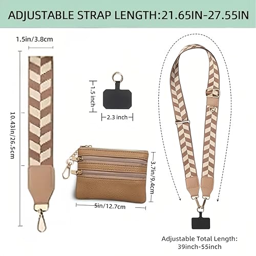 Crossbody Body Phone Holder for Women, New Phone Strap with Zippered Pouch, Adjustable Crossbody Strap - color: Dark Brown