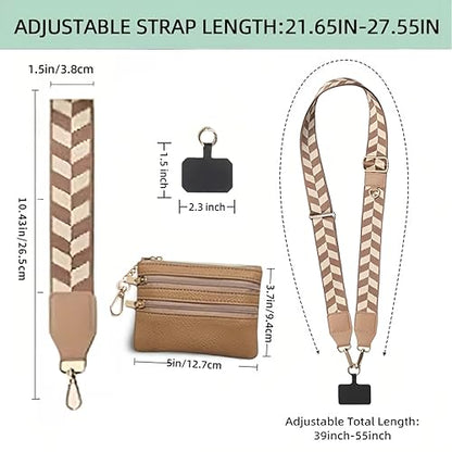 Crossbody Body Phone Holder for Women, New Phone Strap with Zippered Pouch, Adjustable Crossbody Strap - color: Dark Brown