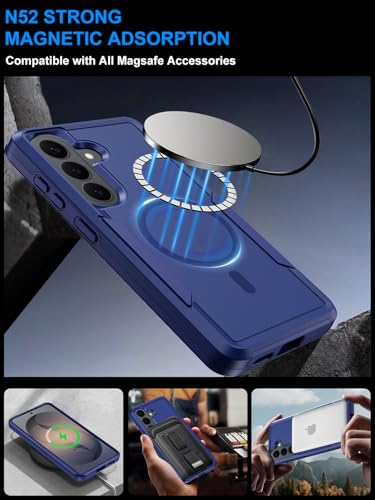 for Samsung Galaxy S26+ Plus Case with Screen Protector, S26 Plus Phone Case [Fit for MagSafe], Dual-Layer Heavy Duty Shockproof Magnetic Military Grade Protection Bumper Cover 6.7” (Blue)
