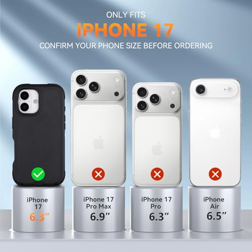 for iPhone 17 Case with Belt Clip Holster & Kickstand, Black | Military Grade Drop Protective, 4 in 1 Heavy Duty Shock-Absorbing Rugged Case for iPhone 17 6.3" - color: Black