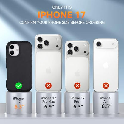 for iPhone 17 Case with Belt Clip Holster & Kickstand, Black | Military Grade Drop Protective, 4 in 1 Heavy Duty Shock-Absorbing Rugged Case for iPhone 17 6.3" - color: Black