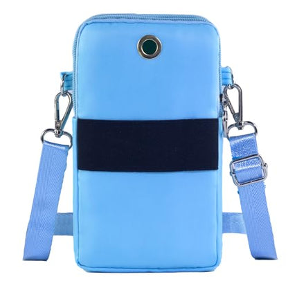 Small Crossbody Bag for Women, Multi Zip Pockets Nylon Wallet Purse Credit Card Holder with Detachable Hand Strap - color: Lightblue