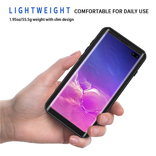 Lanhiem for Samsung Galaxy S10+ Plus Case, IP68 Waterproof Dustproof Case with Built-in Screen Protector, Rugged Full Body Shockproof Protective Cover for Galaxy S10 Plus (Black/Clear)
