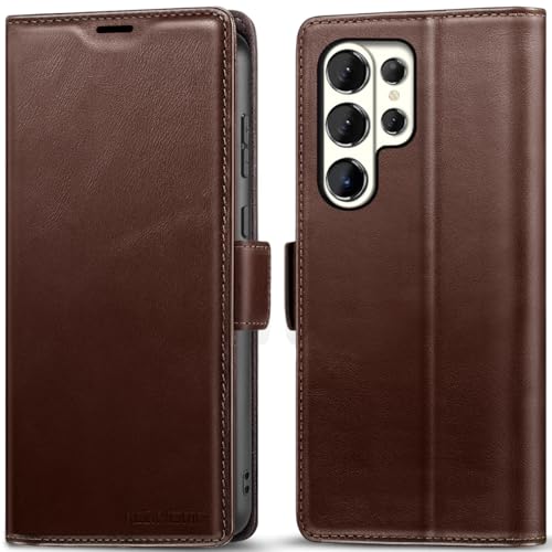 KEZiHOME Genuine Leather Wallet Case for Samsung Galaxy S26 Ultra Brown | Brown, RFID Blocking Card Holder, Kickstand, Magnetic Protective Phone Folio Cover, Compatible with S26 Ultra - color: Brown, size: Galaxy S26 Ultra Case