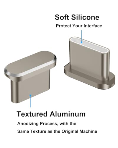 USB C Dust Plug for iPhone 17 Series, 4Pcs Aluminum+4Pcs Silicone, Titanium - color: Titanium