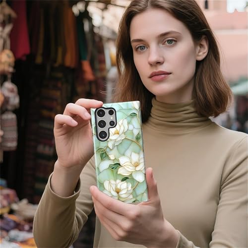 Case Compatible with Samsung Galaxy S23 Ultra, Hybrid 2-Layer Hard Shell Protection Case, Shockproof Protective Tough Phone Cover, Blooming Cyan Flowers - color: Blooming Cyan Flowers, size: Samsung Galaxy S23 Ultra