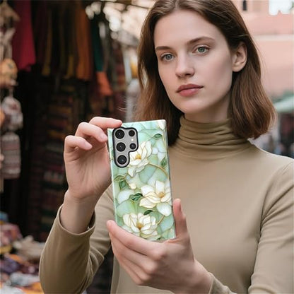 Case Compatible with Samsung Galaxy S23 Ultra, Hybrid 2-Layer Hard Shell Protection Case, Shockproof Protective Tough Phone Cover, Blooming Cyan Flowers - color: Blooming Cyan Flowers, size: Samsung Galaxy S23 Ultra