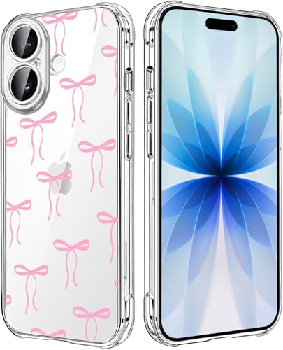 Bow Clear Case for iPhone 17, Aesthetics Ribbon Bow Knot Girls and Women Back Case Cover, Cute Trendy Transparent Flexible TPU Bumper Shockproof Protective Phone Case, Pink Bows - color: Pinkbow, size: for iPhone 17