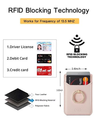 Card Holder for Phone Case 2Pc, RFID Leather Phone Wallet with Ring | Phone Wallet Stick On Back Of Phone Case.Credit Card/ID/Pocket Phone Card Holder for iPhone Andriod. Viewing Freely - color: Gold+Pink