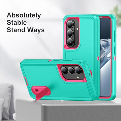 for Samsung Galaxy S26 Plus Case with Kickstand Case 3-Layer Military Grade Protective Case Cover Silicone Heavy Duty Rugged Shockproof for Galaxy S26+ Plus Phone Case (Cyan+Rose Red) - color: Cyan+Rose Red