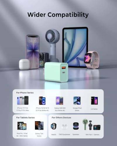 CSODINCE 3 Pack USB C Wall Charger, 20W Durable Dual Port QC+PD 3.0 Power Adapter, Double Fast Plug Charging Block for Phone 14/15/16/17 Pro/Pro Max/Plus, XS/XR/X, Watch Series 8/7 Cube(Parrot Green) - color: Parrot Green