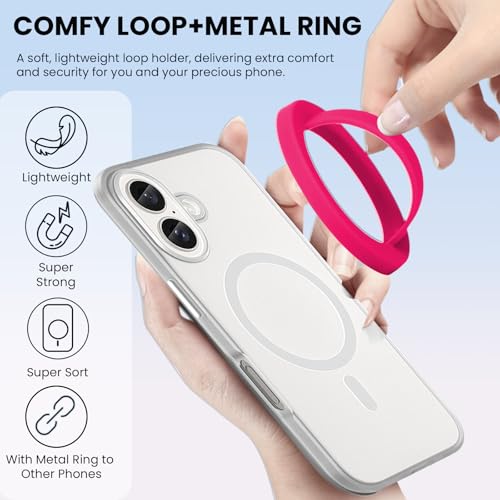 Magnetic Silicone Ring Grip Phone Holder, Loop Grip Phone Holder,Magnetic Phone Loop,Magsafe Phone Grip,Compatible with Magsafe for iPhone 16/15/14/13/12 Series (Pink) - color: Rose Red