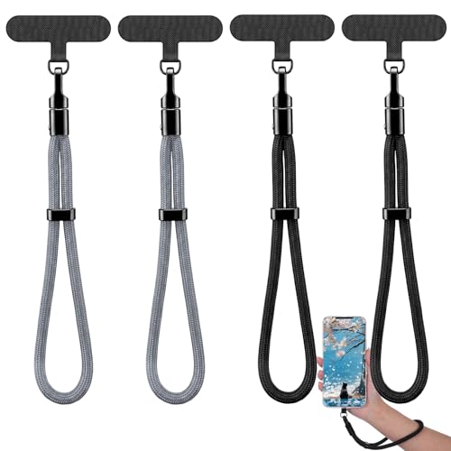 4 Pack Phone Wrist Strap, Adjustable Cell Phone Lanyard Strap, Wrist Lanyard with 360° Rotating Hook and Tether Tabs - color: 2 Black+2 Grey