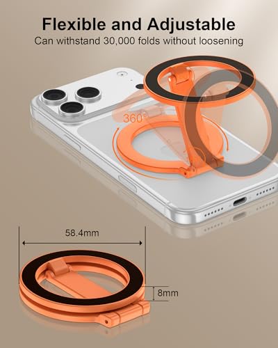 MagSafe Phone Grip Two-Sided Magnetic Ring Holder Foldable iPhone Kickstand - color: Orange