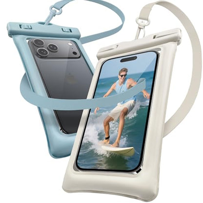 Floating Waterproof Phone Pouch 2 Pack - Dual Floatable Airbags Up to 7.2", IPX8 Waterproof Phone Dry Bag with Lanyard for Beach, for iPhone 17 16 15 Samsung Galaxy Etc., White + Gray Blue - color: White + GrayBlue