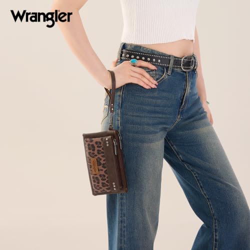 Montana West X Wrangler Western Women's Wallets Large Minimalist Phone Wallet for Ladies Female Double Zipper Cash Wallet with Rfid Lining - color: Coffee