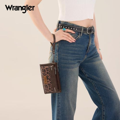 Montana West X Wrangler Western Women's Wallets Large Minimalist Phone Wallet for Ladies Female Double Zipper Cash Wallet with Rfid Lining - color: Coffee