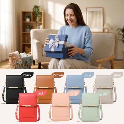 Touchscreen Phone Crossbody Bag for Women,2026 Small Anti Theft Leather Bag,Adjustable PU Leather Phone Bag - color: Green