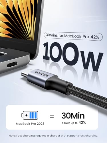 UGREEN 100W USB C to USB C Cable, Fast Charging, 2-Pack, 3.3ft, Black - size: 3.3FT