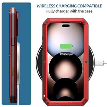 Compatiable with iPhone 17 Pro Max Case,360 Full Body Protective Cover Heavy Duty Shockproof [Tough Armour] Aluminum Alloy Metal Case with Silicone Built-in Screen Protector - Red - color: Red