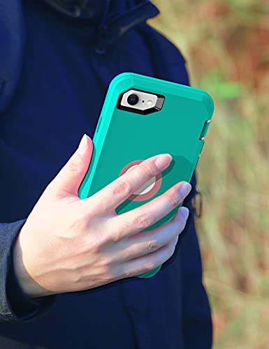 MXX Case Designed for iPhone SE Case 2020 /SE 2022 Heavy Duty Protective with Screen Protector [3 Layers] Rugged Rubber Protection Cover & Rotating 360 Degree Belt Clip SE 3rd/2nd Gen(Teal/Light Pink) - color: Teal/Light Pink