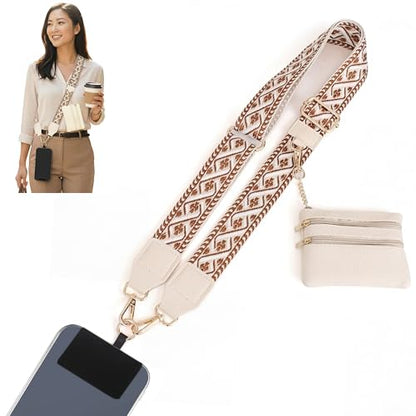 Clip and Go Strap for Phone with Wallet Crossbody, Phone Lanyard with Zippered Pouch, Detachable Wrist Strap for Women/Teacher Gift, Red Beige - color: Red Beige