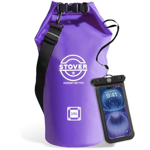 STOVER 5/10/25/30/40L Waterproof Dry Bag, Medium Lightweight Roll Top Dry Bag Backpack w/Waterproof Phone Case, Kayaking, Travel, Hiking, Fishing, Tubing, Camping, the Beach, Men/Women (Purple) - color: 5/10l Purple, size: 10L