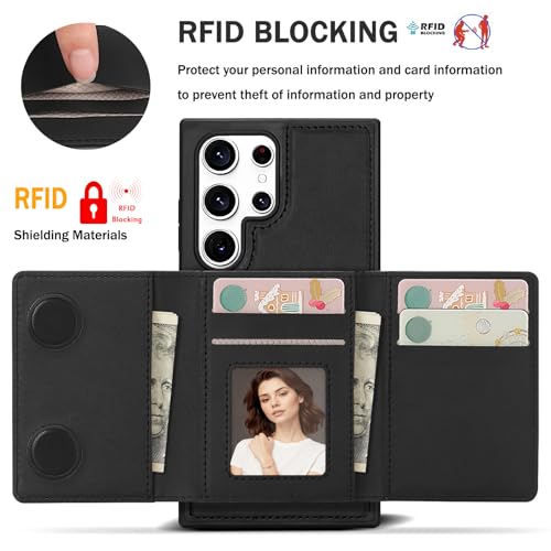 for Samsung Galaxy S24 Ultra Wallet Case, 2-in-1 Detachable Magnetic Wallet Case, Card Holder RFID Blocking, Fashionable Faux Leather Card Slot & Folding Design (Black) - color: Black, size: Samsung Galaxy S24 Ultra