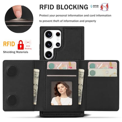 for Samsung Galaxy S23 Ultra Wallet Case, 2-in-1 Detachable Magnetic Wallet Case, Card Holder RFID Blocking, Fashionable Faux Leather Card Slot & Folding Design (Black) - color: Black, size: Samsung Galaxy S23 Ultra