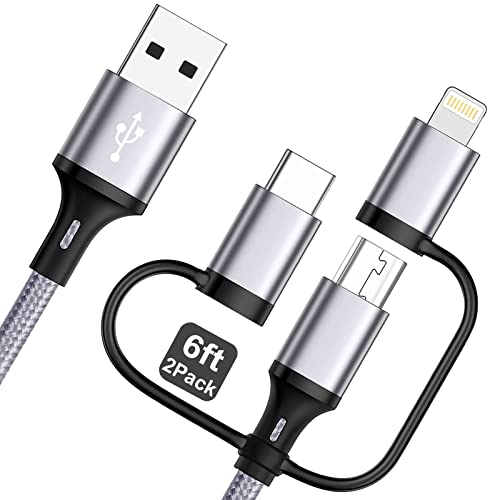 Multi Charging Cable [6ft 2Pack] 3 in 1 USB Charger Cable Nylon Braided