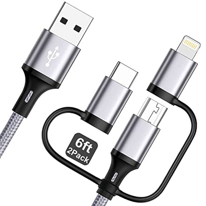 Multi Charging Cable [6ft 2Pack] 3 in 1 USB Charger Cable Nylon Braided