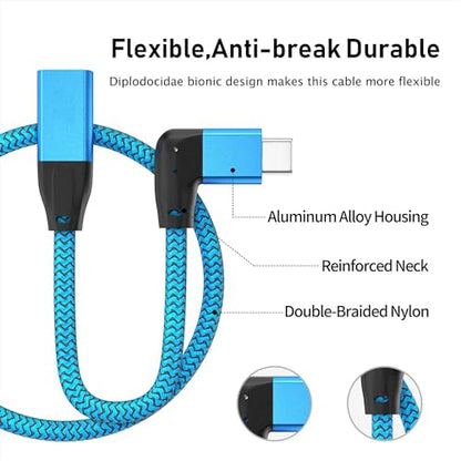 Right Angle USB C Extension Cable 0.6FT, USB-C 3.2 Male to Female Cable - color: BLUE, size: 0.6FT