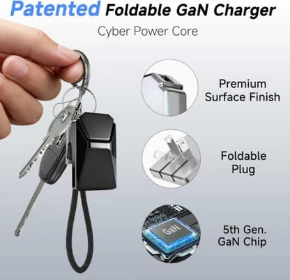 USB C Charger for iPhone 16/15 Charger Fast Charging, GaN Keychain Design Fast Wall Charger Block with 2 Pack USB C to C & C to Lightning Cable, Foldable and Compact for iPhone 17/16/15, iPad(Black) - color: Black