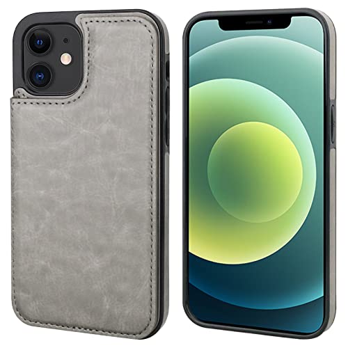 ONETOP for iPhone 12 Mini Wallet Case with Card Holder,Gray - color: Gray