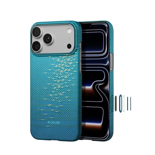 pitaka for iPhone 17 Pro Case 6.3" with Camera Control Button, Compatible with MagSafe, Ultra-Slim Case with Caseless Touch Feeling, 1500D Aramid Fiber Woven, Glints of Gold - color: Lucid Blue
