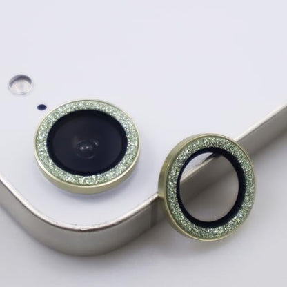 BONVAN for iPhone 15/15 Plus Camera Lens Protector Bling Glitter Metal Crystal Tempered Glass Screen Accessories Sparkly Lens Cover, also Compatible with iPhone 16e (2PCS) (Green) - color: Green