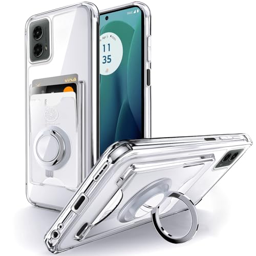 Shields Up for Moto G 5G 2024 Case, Wallet Case with Card Holder, Clear | Minimalist Wallet Case, 3 Card Slots, 360° Rotation Ring Stand/Kickstand, Drop Protection Protective Cover - size: Moto G 5G 2024