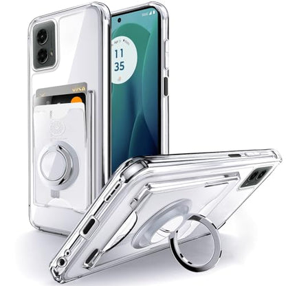 Shields Up for Moto G 5G 2024 Case, Wallet Case with Card Holder, Clear | Minimalist Wallet Case, 3 Card Slots, 360° Rotation Ring Stand/Kickstand, Drop Protection Protective Cover - size: Moto G 5G 2024