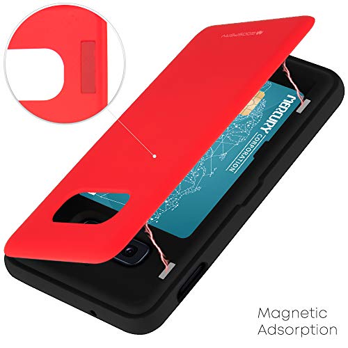 GOOSPERY Magnetic Door Bumper Compatible with Galaxy S10e, Card Holder Wallet Case Easy Magnet Auto Closing Protective Dual Layer Sturdy Phone Back Cover - Red - color: Red, size: Galaxy S10E