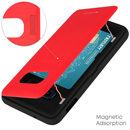 GOOSPERY Magnetic Door Bumper Compatible with Galaxy S10e, Card Holder Wallet Case Easy Magnet Auto Closing Protective Dual Layer Sturdy Phone Back Cover - Red - color: Red, size: Galaxy S10E
