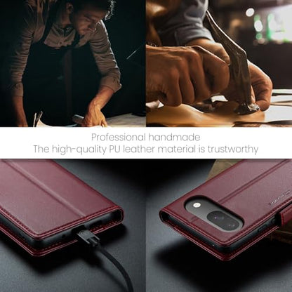 Wallet Case for Google Pixel 10/Google Pixel 10 Pro, Magnetic Flip Case with RFID Blocking Card Holder Kickstand for Women Men, Shockproof Durable Protective Phone Cover (Red) - color: Red