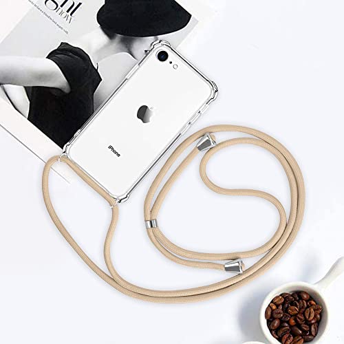 Crossbody Case for iPhone SE 3/2 (2022/2020),Crossbody Case for iPhone 7/8 [ with Adjustable Lanyard ] Clear Soft TPU Shockproof Phone Case for Women Girls - Beige - size: for iPhone 7/8/SE 2020