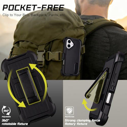 for Protective Phone Case iPhone 17 Case with Clip Holster Kickstand Black | Heavy Duty Rugged Protective Phone Case, Dual Layer Shockproof Cover - color: Black